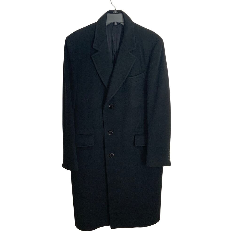 Vintage Macy's Men's Store 100%‎ Cashmere Long Trench Overcoat Jacket Black 42R